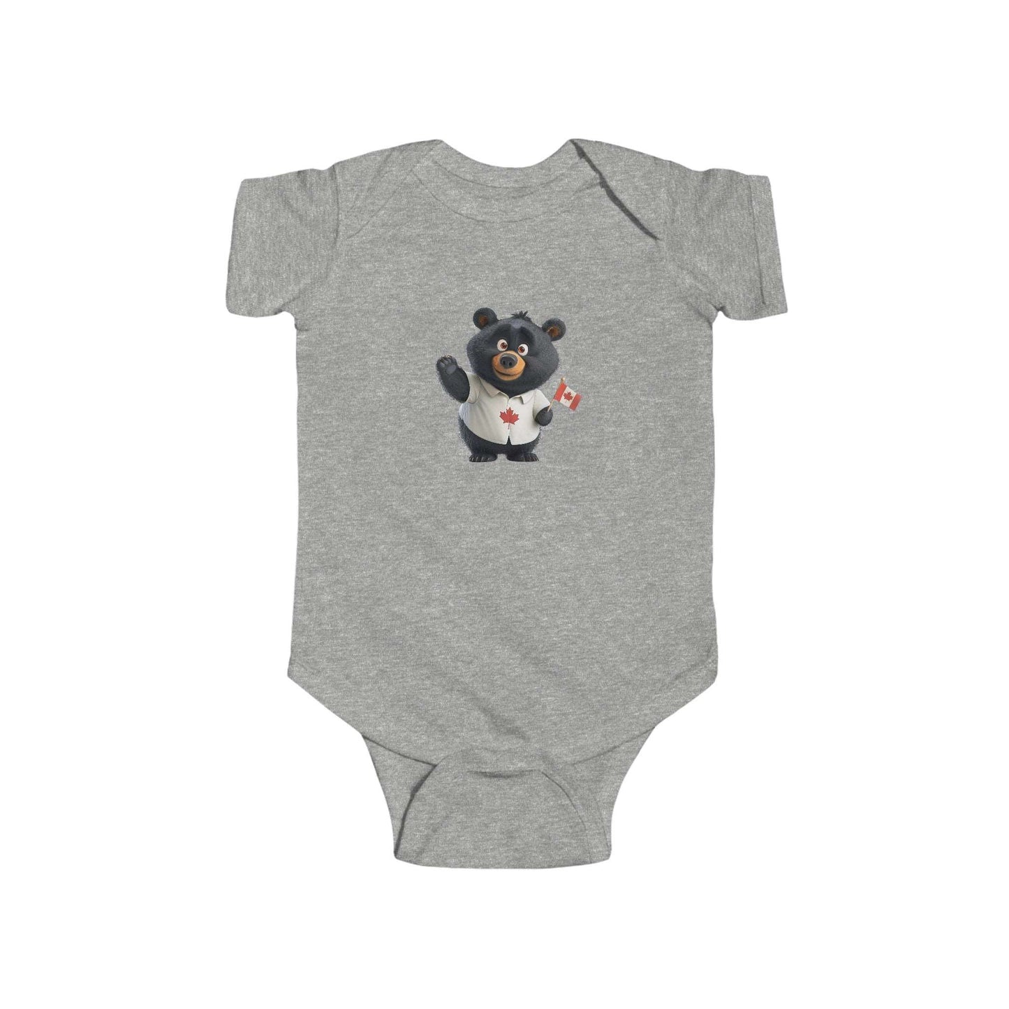 Infant Fine Jersey Bodysuit - Black Bear with Canadian Flag - CutieQ Shop