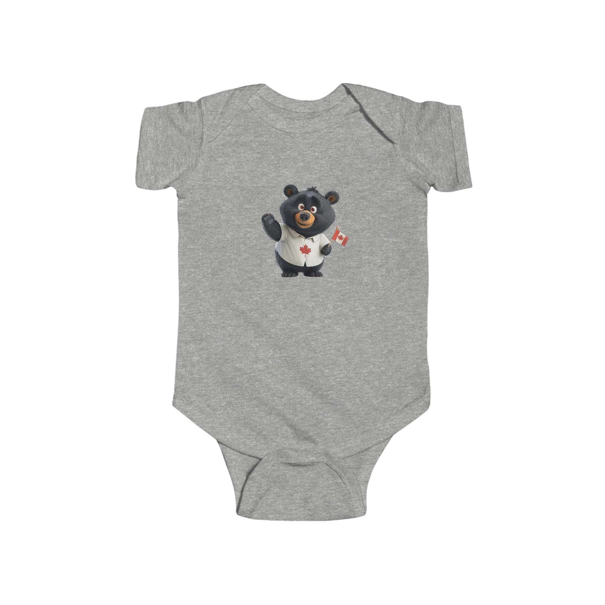 Infant Fine Jersey Bodysuit - Black Bear with Canadian Flag - CutieQ Shop