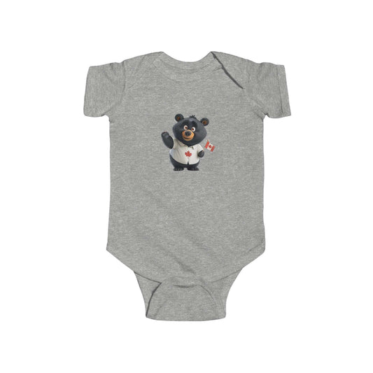 Infant Fine Jersey Bodysuit - Black Bear with Canadian Flag - CutieQ Shop