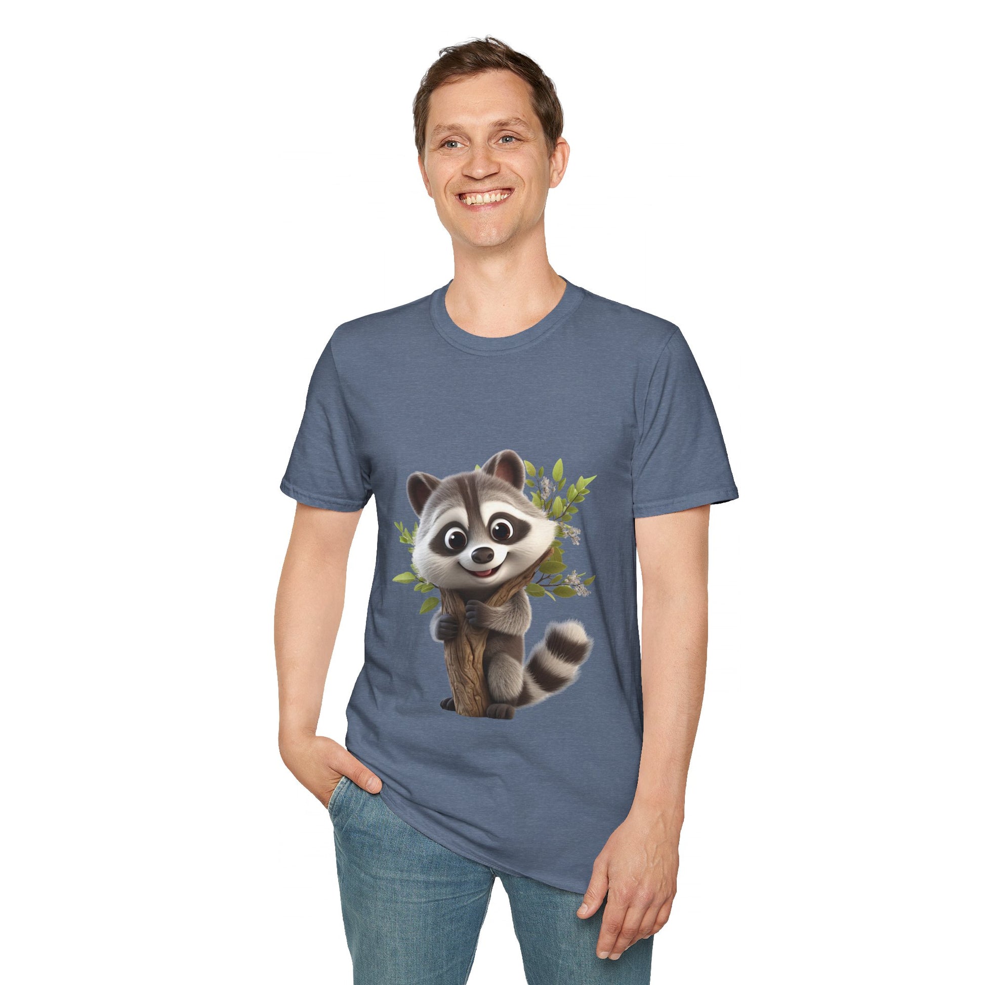 Unisex Softstyle T-Shirt - Raccoon Loves Nature - CutieQ Shop