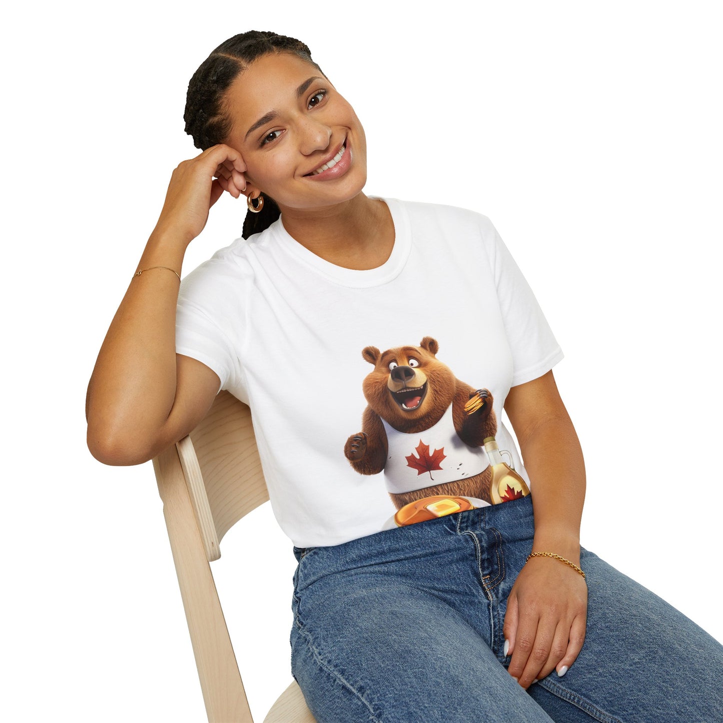 Unisex Softstyle T-Shirt - Grizzly Bear Loves Pancakes - CutieQ Shop