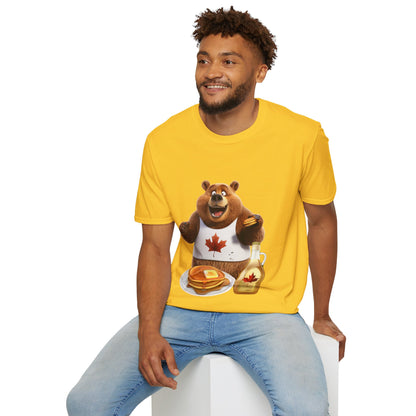 Unisex Softstyle T-Shirt - Grizzly Bear Loves Pancakes - CutieQ Shop