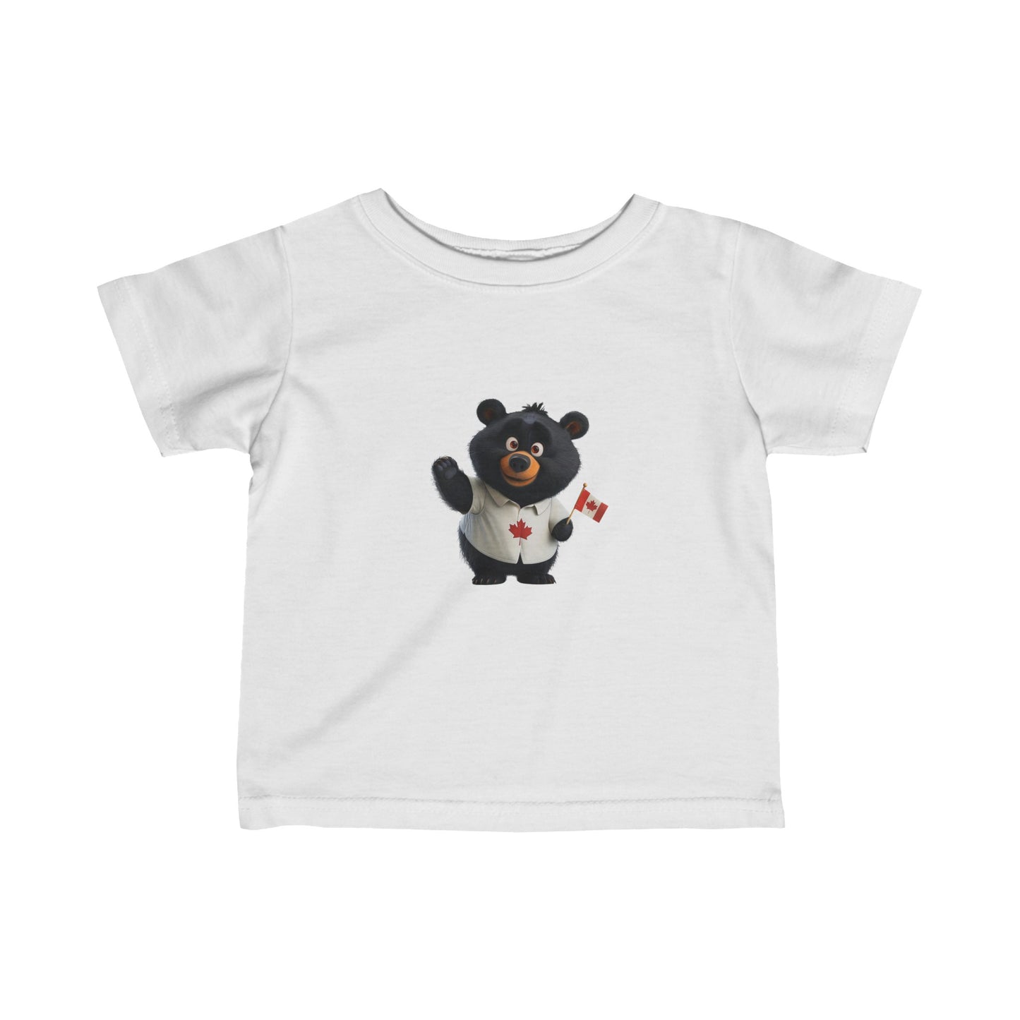 Infant Fine Jersey Tee- Black Bear with Canadian Flag - CutieQ Shop