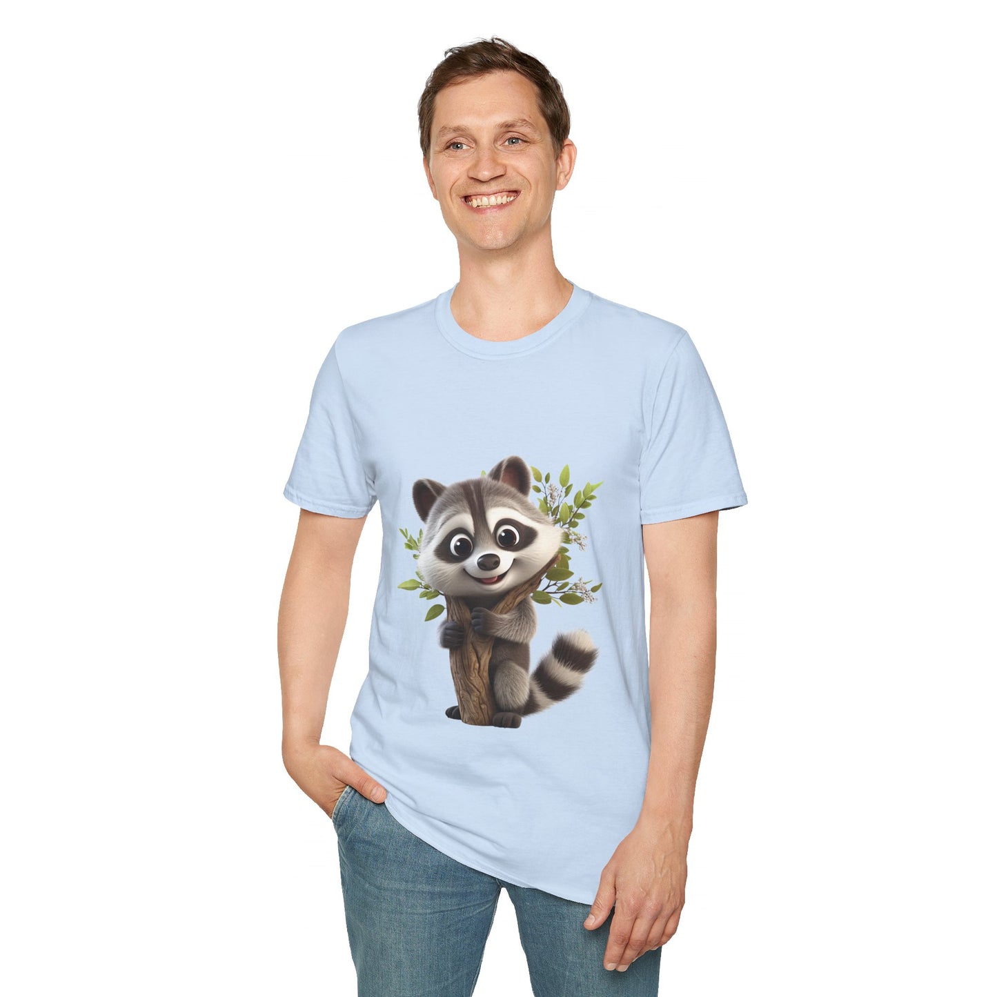 Unisex Softstyle T-Shirt - Raccoon Loves Nature - CutieQ Shop