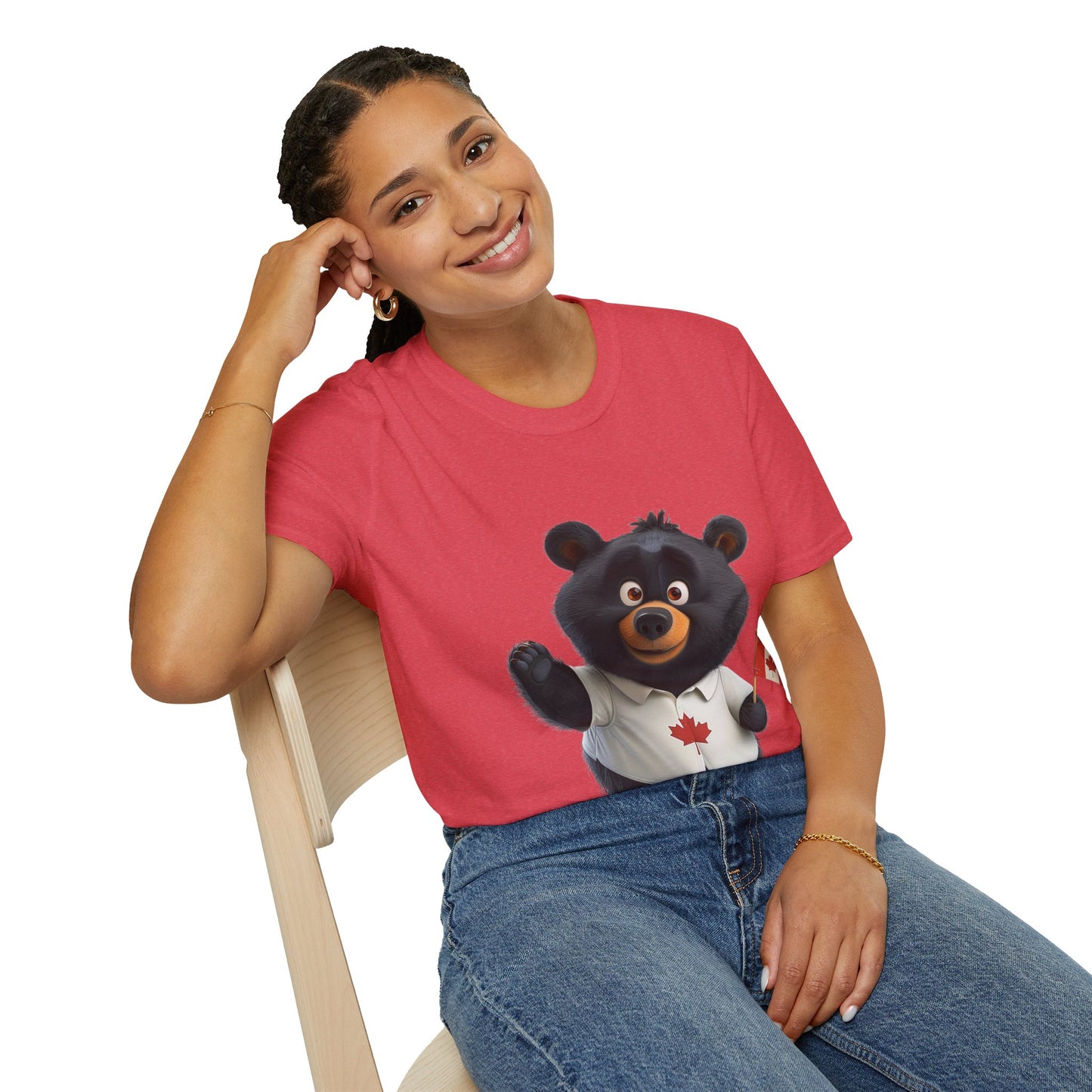 Unisex Softstyle T-Shirt - Black Bear with Canadian Flag - CutieQ Shop