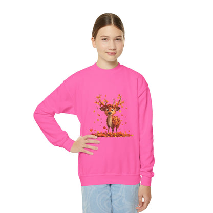 Youth Crewneck Sweatshirt - Deer Playing with Leaves