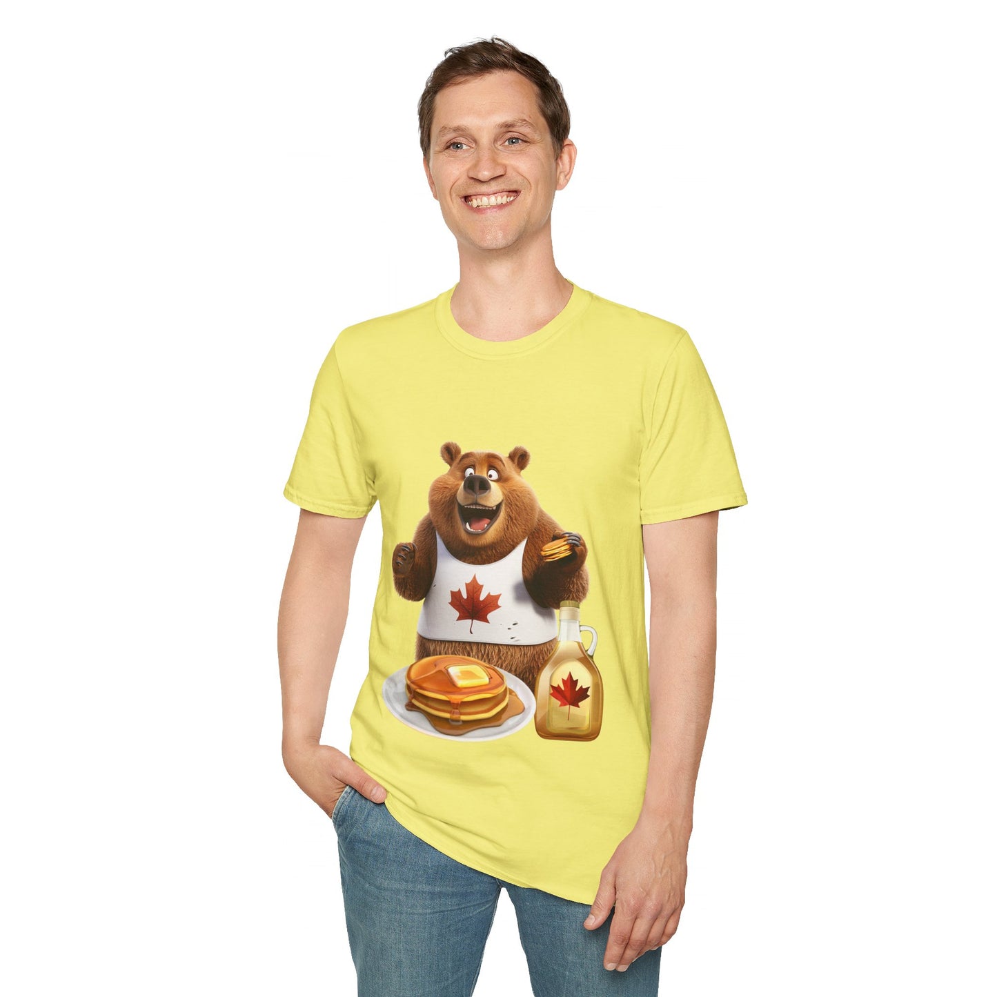 Unisex Softstyle T-Shirt - Grizzly Bear Loves Pancakes - CutieQ Shop