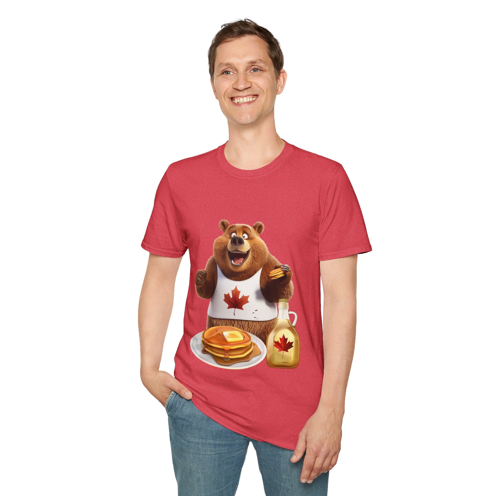 Unisex Softstyle T-Shirt - Grizzly Bear Loves Pancakes - CutieQ Shop