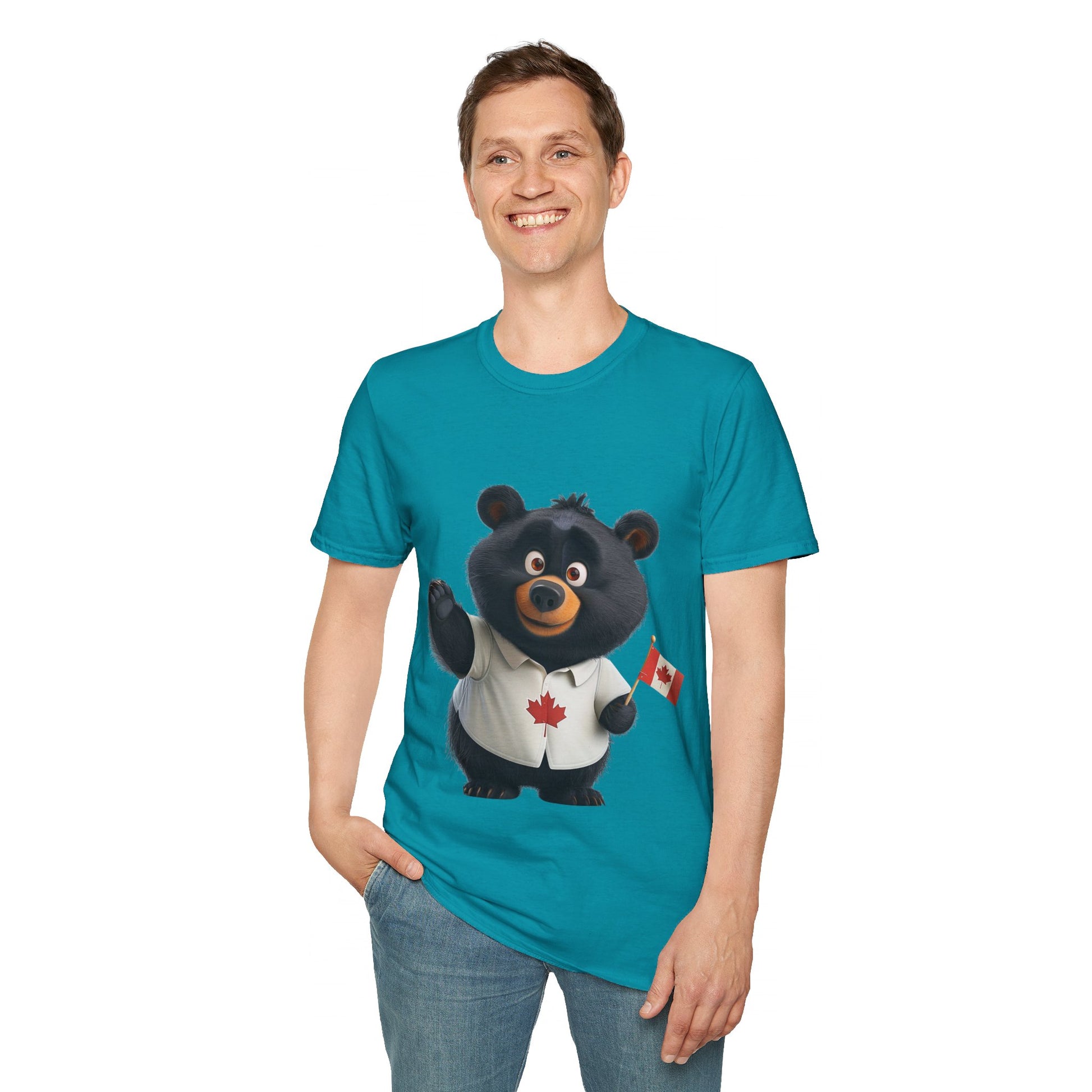 Unisex Softstyle T-Shirt - Black Bear with Canadian Flag - CutieQ Shop