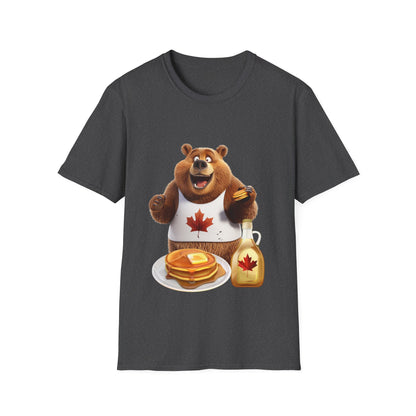 Unisex Softstyle T-Shirt - Grizzly Bear Loves Pancakes - CutieQ Shop