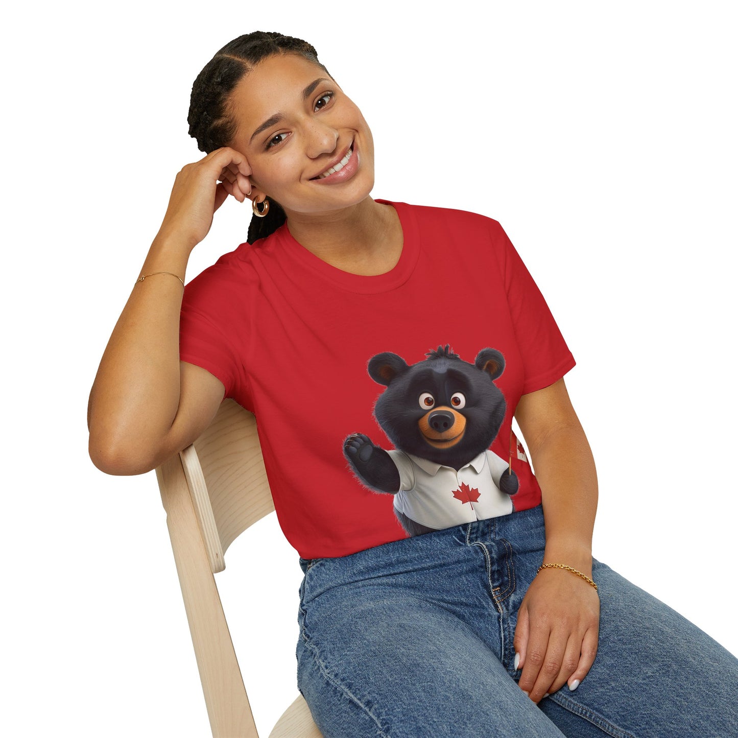 Unisex Softstyle T-Shirt - Black Bear with Canadian Flag - CutieQ Shop