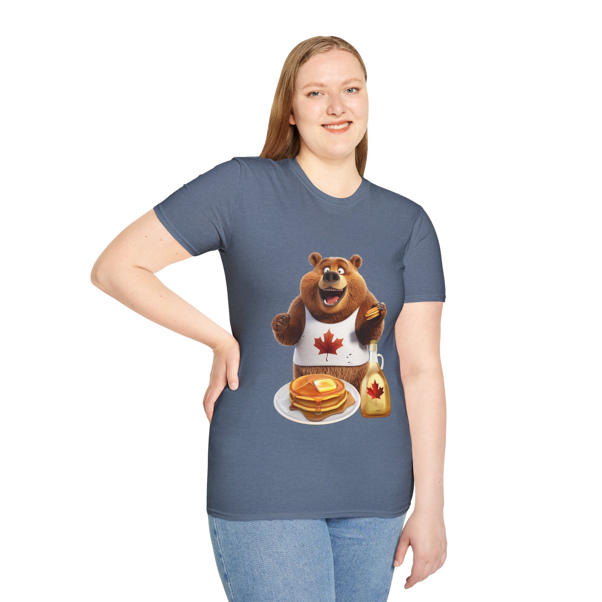 Unisex Softstyle T-Shirt - Grizzly Bear Loves Pancakes - CutieQ Shop