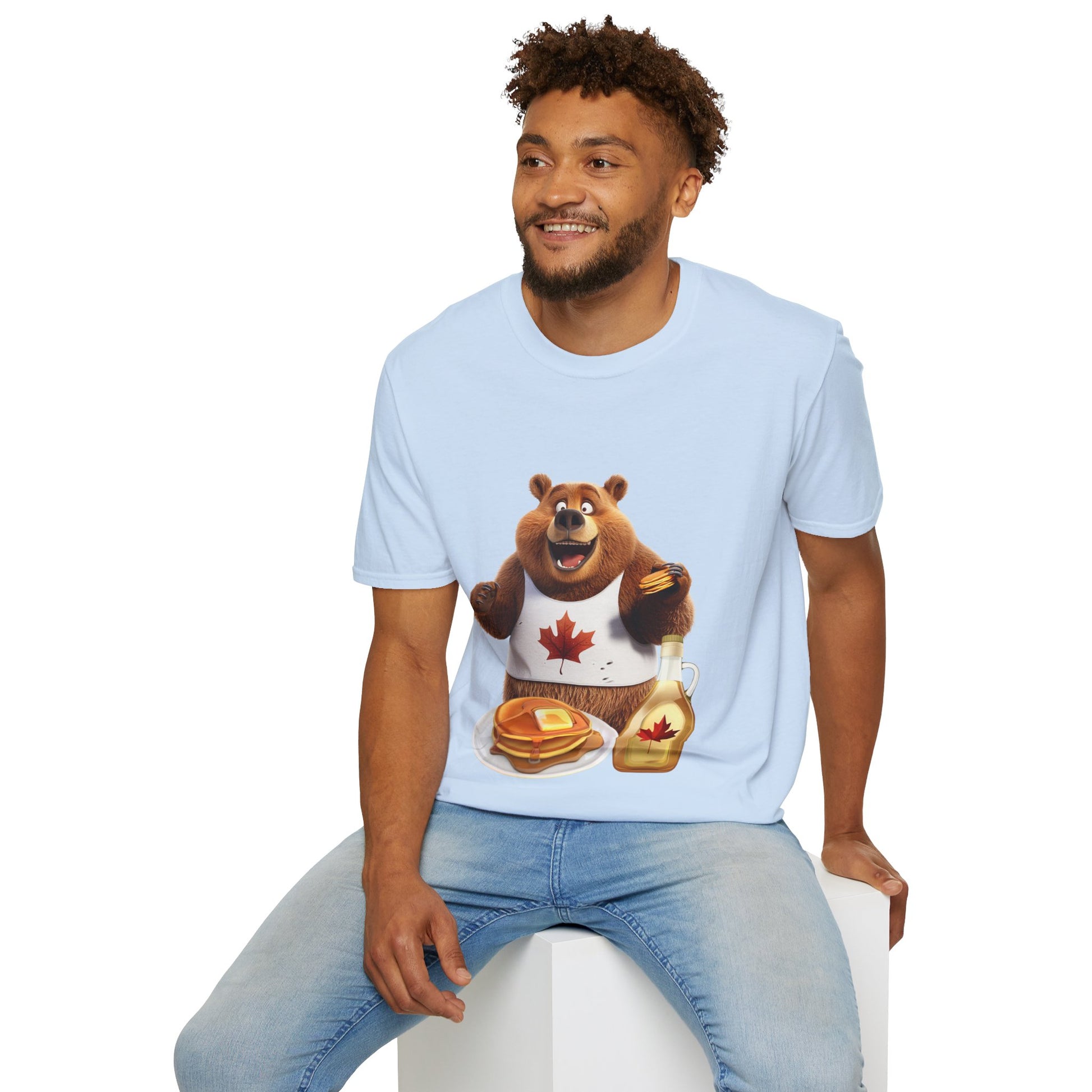 Unisex Softstyle T-Shirt - Grizzly Bear Loves Pancakes - CutieQ Shop