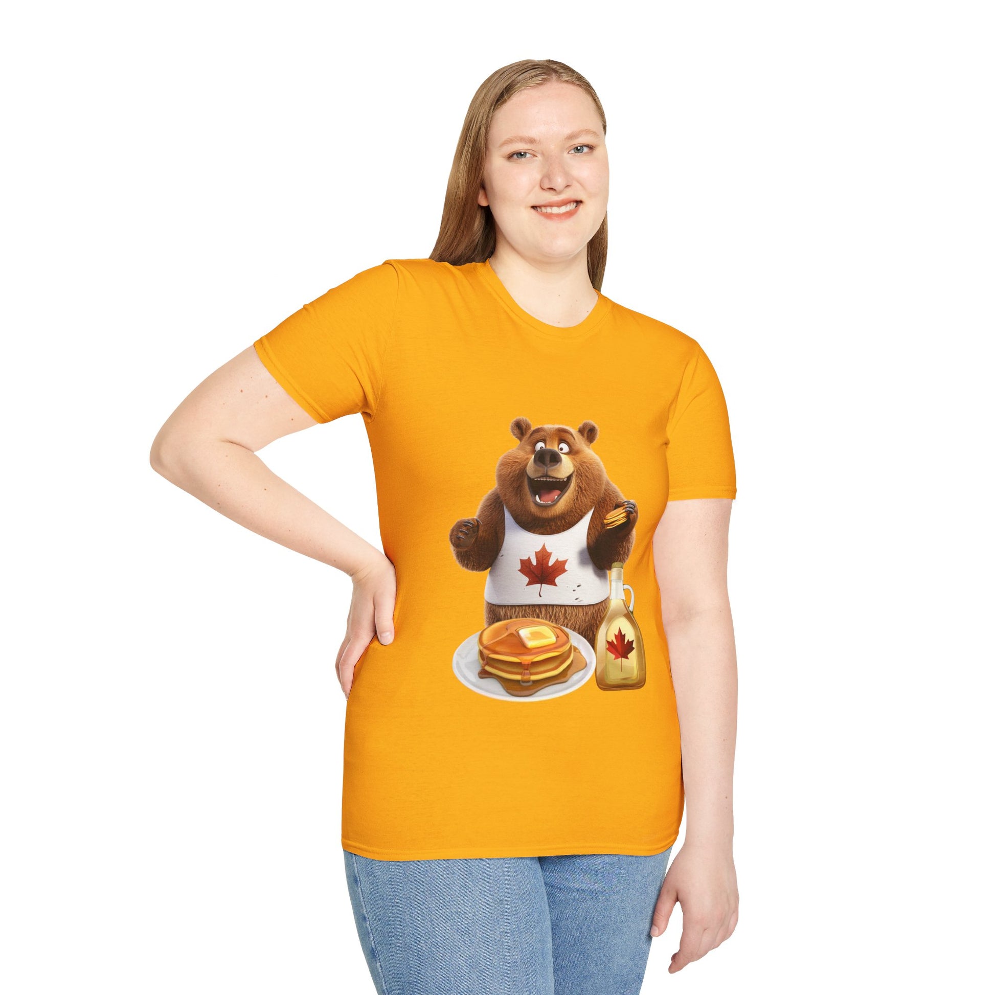 Unisex Softstyle T-Shirt - Grizzly Bear Loves Pancakes - CutieQ Shop