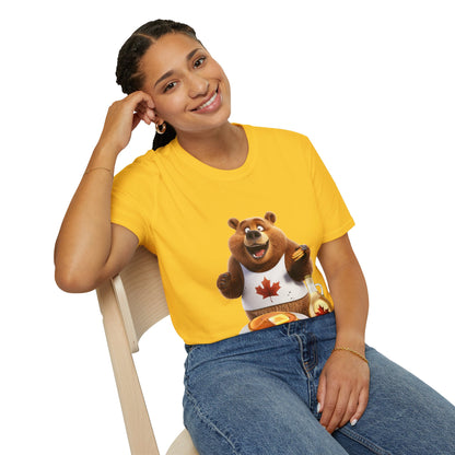 Unisex Softstyle T-Shirt - Grizzly Bear Loves Pancakes - CutieQ Shop