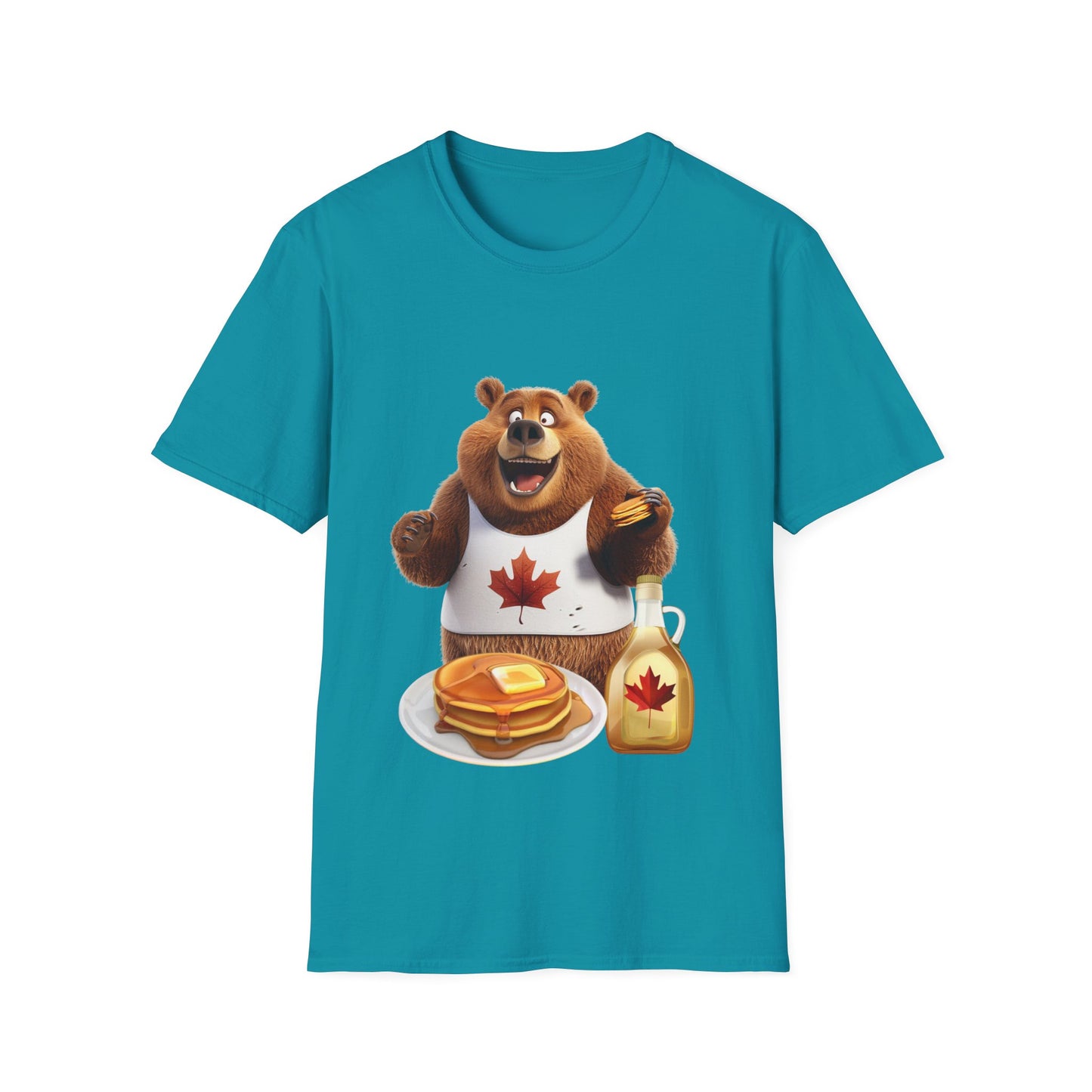 Unisex Softstyle T-Shirt - Grizzly Bear Loves Pancakes - CutieQ Shop