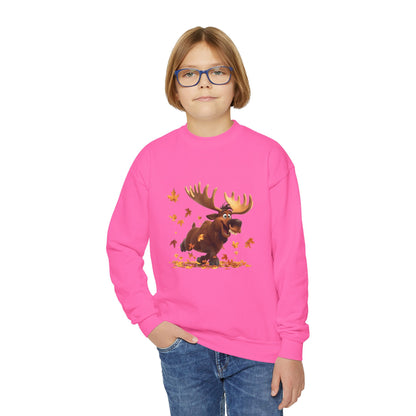 Youth Crewneck Sweatshirt - Moose Dancing with Leaves