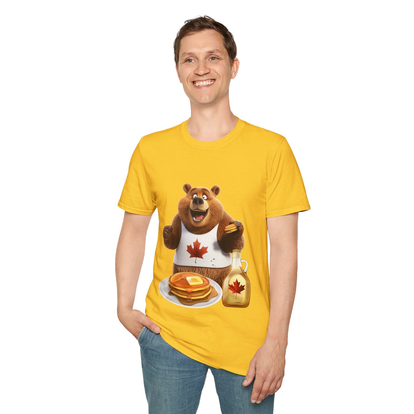 Unisex Softstyle T-Shirt - Grizzly Bear Loves Pancakes - CutieQ Shop