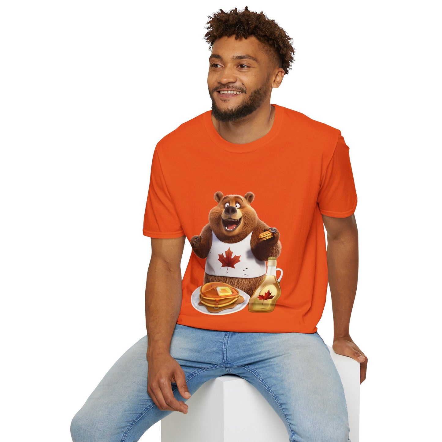 Unisex Softstyle T-Shirt - Grizzly Bear Loves Pancakes - CutieQ Shop