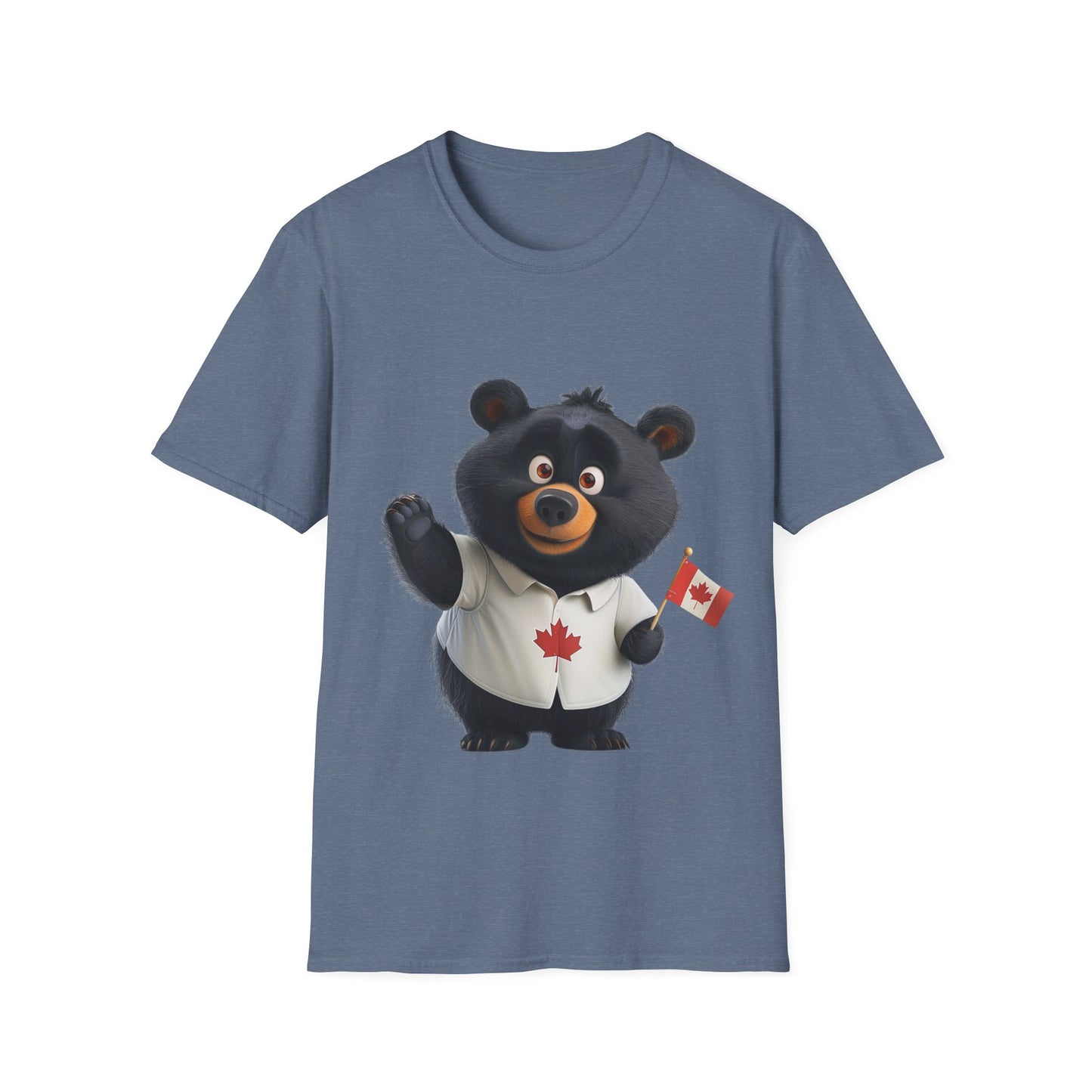 Unisex Softstyle T-Shirt - Black Bear with Canadian Flag - CutieQ Shop