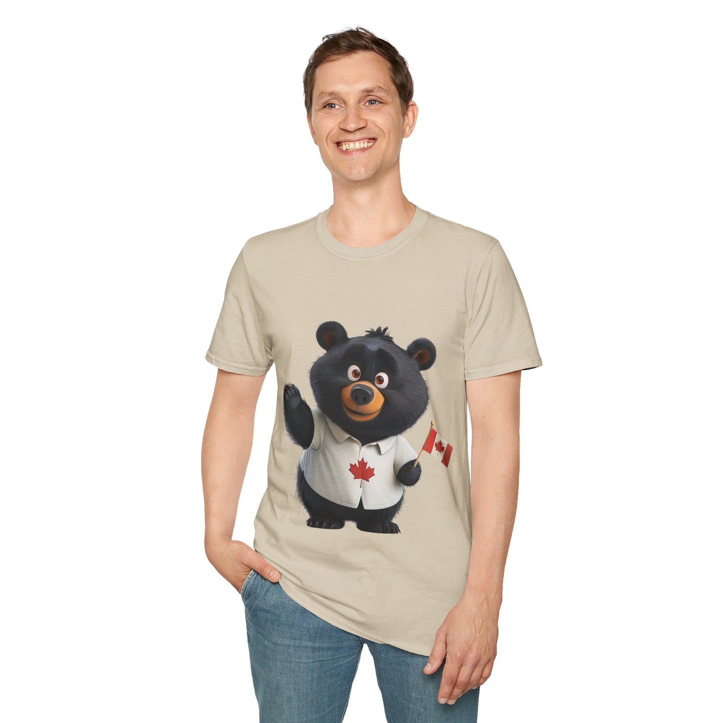 Unisex Softstyle T-Shirt - Black Bear with Canadian Flag - CutieQ Shop