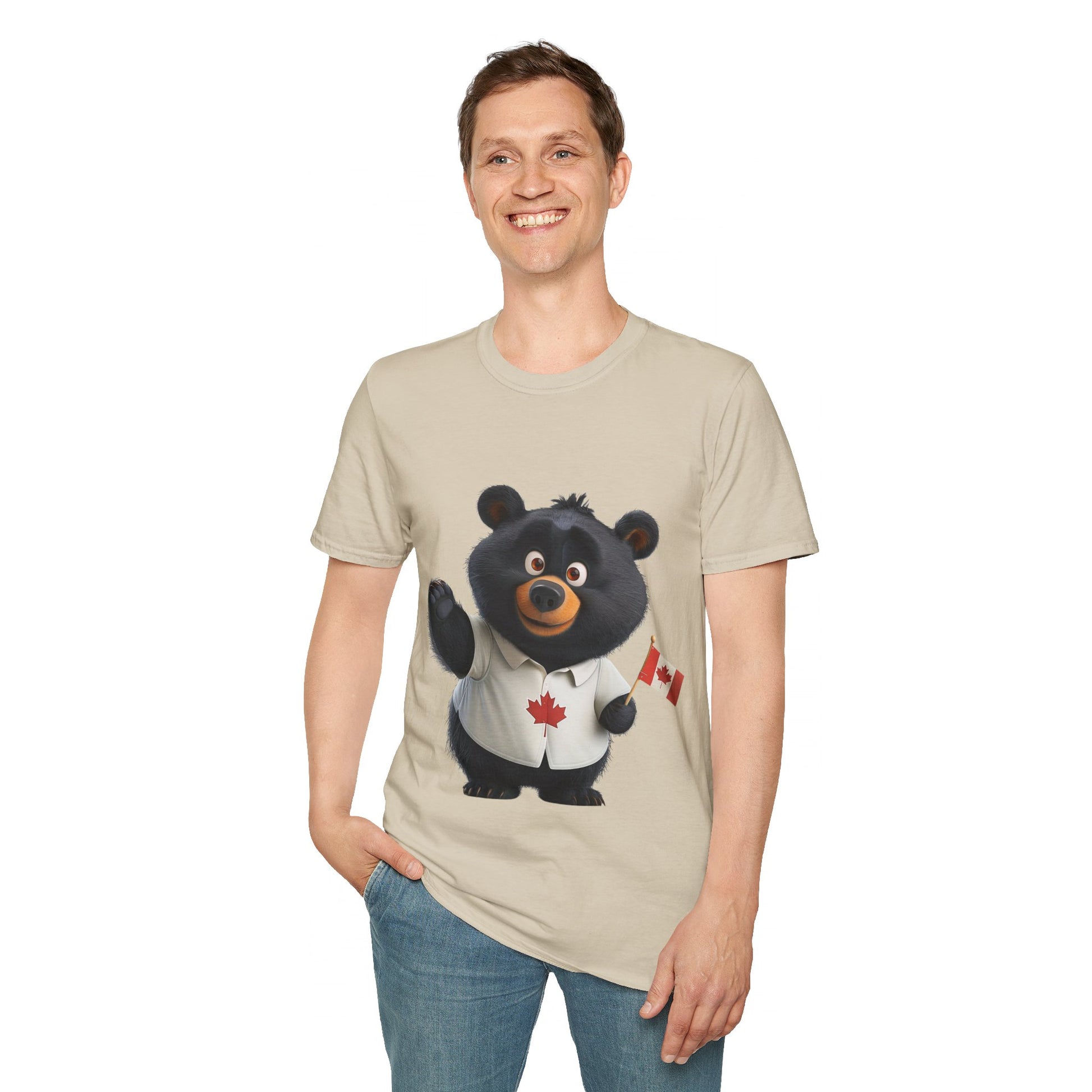 Unisex Softstyle T-Shirt - Black Bear with Canadian Flag - CutieQ Shop