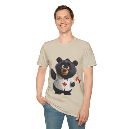 Unisex Softstyle T-Shirt - Black Bear with Canadian Flag - CutieQ Shop