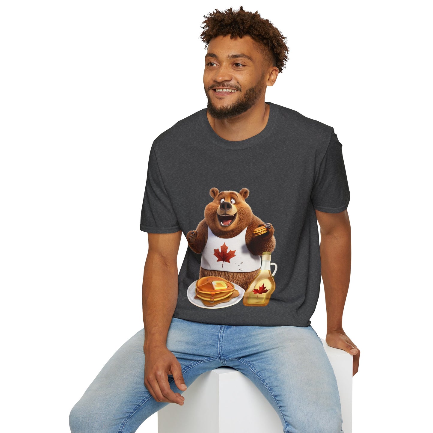 Unisex Softstyle T-Shirt - Grizzly Bear Loves Pancakes - CutieQ Shop