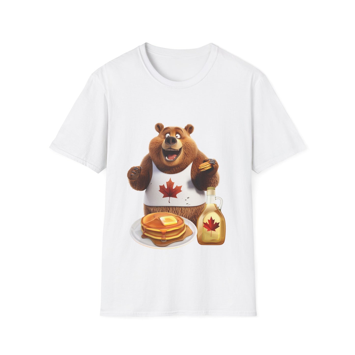 Unisex Softstyle T-Shirt - Grizzly Bear Loves Pancakes - CutieQ Shop