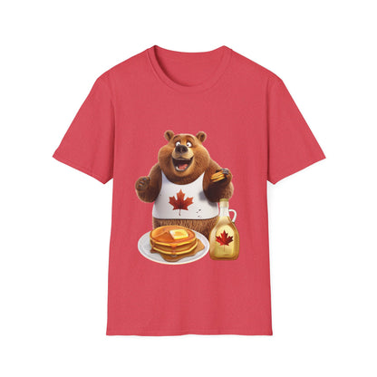 Unisex Softstyle T-Shirt - Grizzly Bear Loves Pancakes - CutieQ Shop