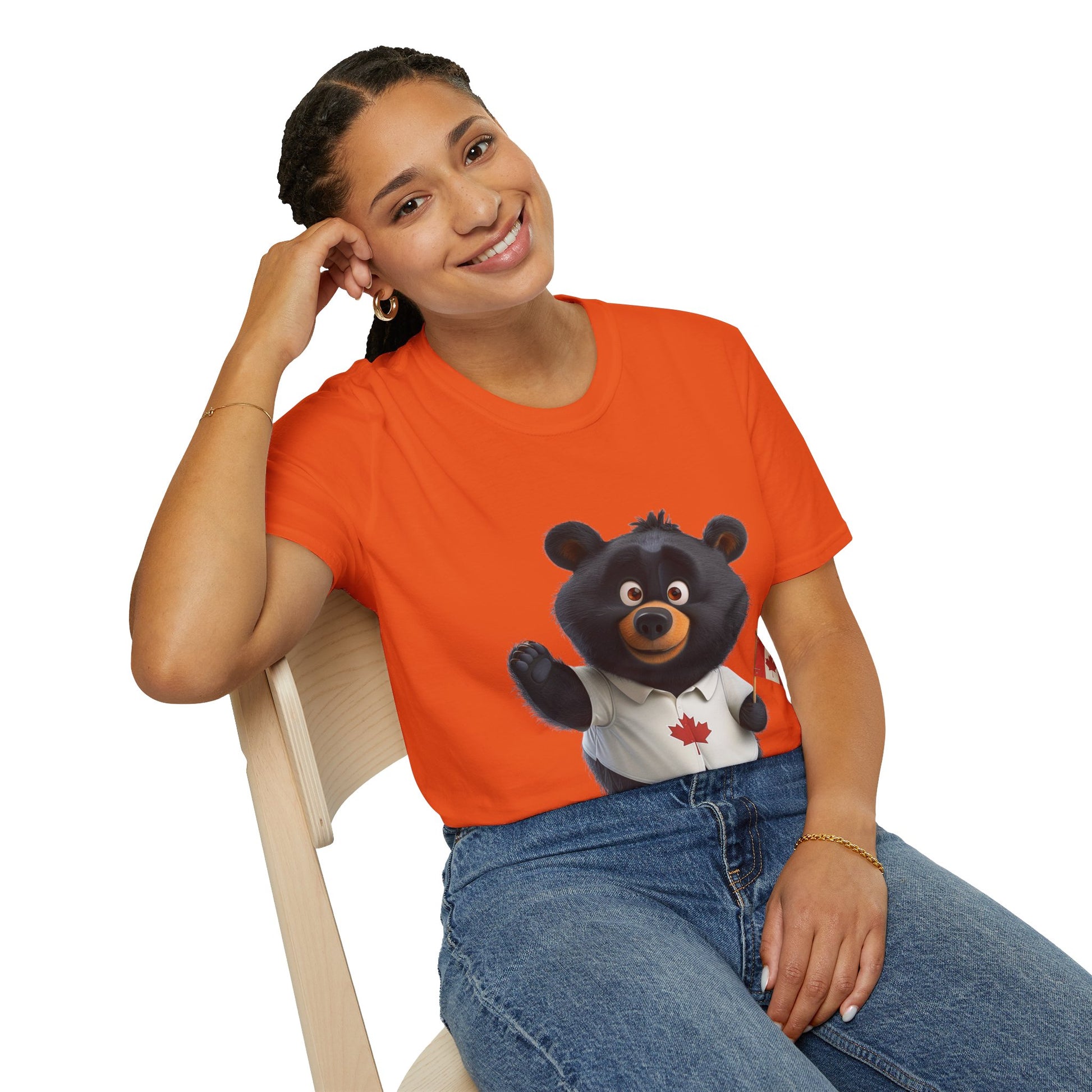 Unisex Softstyle T-Shirt - Black Bear with Canadian Flag - CutieQ Shop