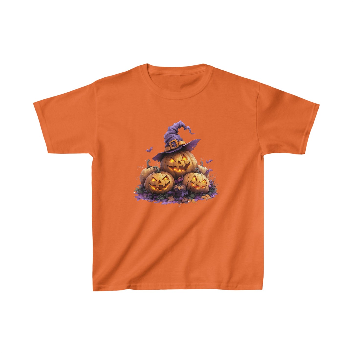 Kids Heavy Cotton™ Tee - Pumpkin with Witch Hat - CutieQ Shop