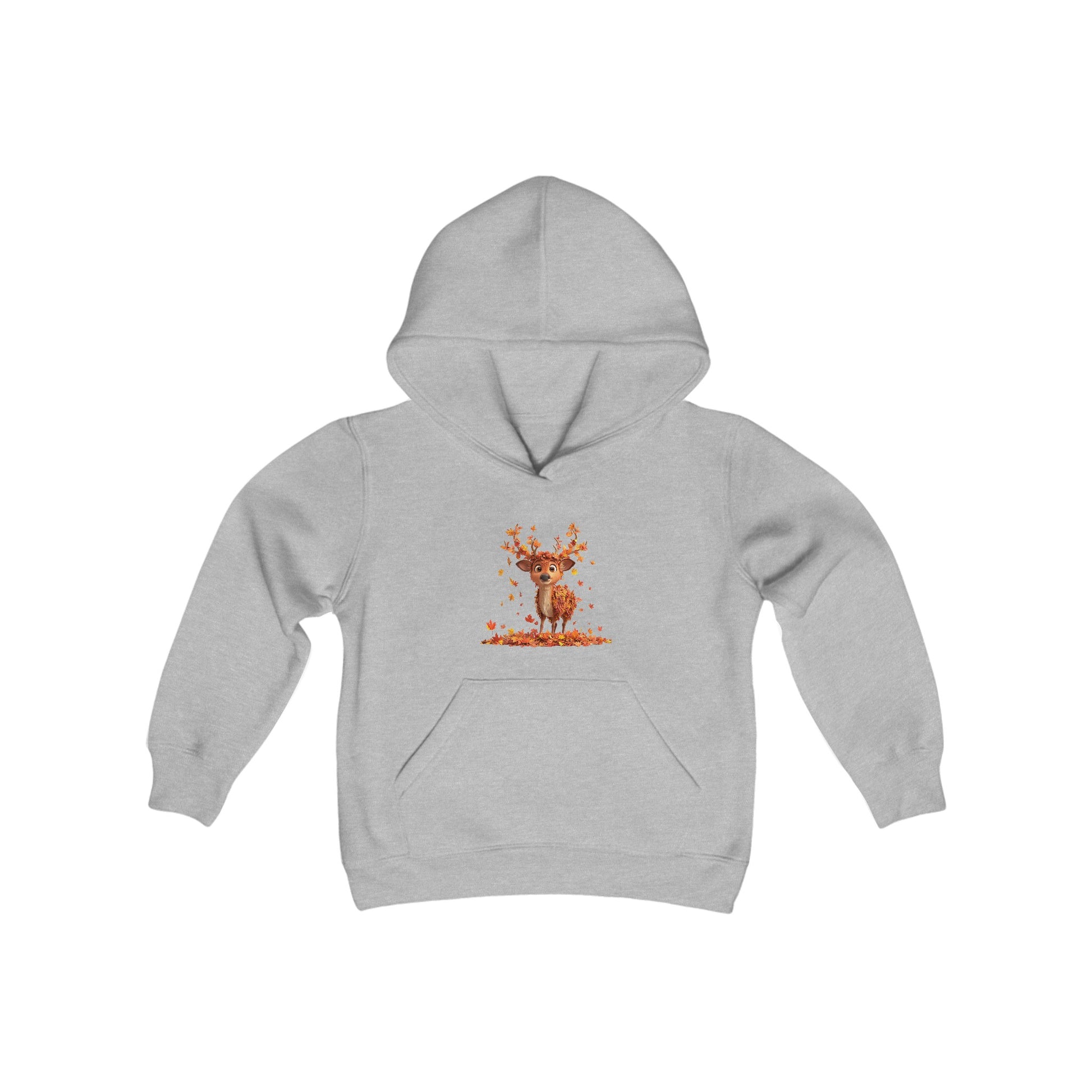 Youth Heavy Blend Hooded Sweatshirt - Deer Playing with Leaves - CutieQ Shop