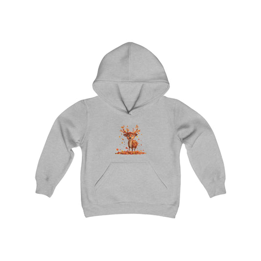 Youth Heavy Blend Hooded Sweatshirt - Deer Playing with Leaves - CutieQ Shop