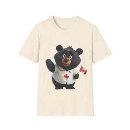 Unisex Softstyle T-Shirt - Black Bear with Canadian Flag - CutieQ Shop