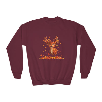 Youth Crewneck Sweatshirt - Deer Playing with Leaves