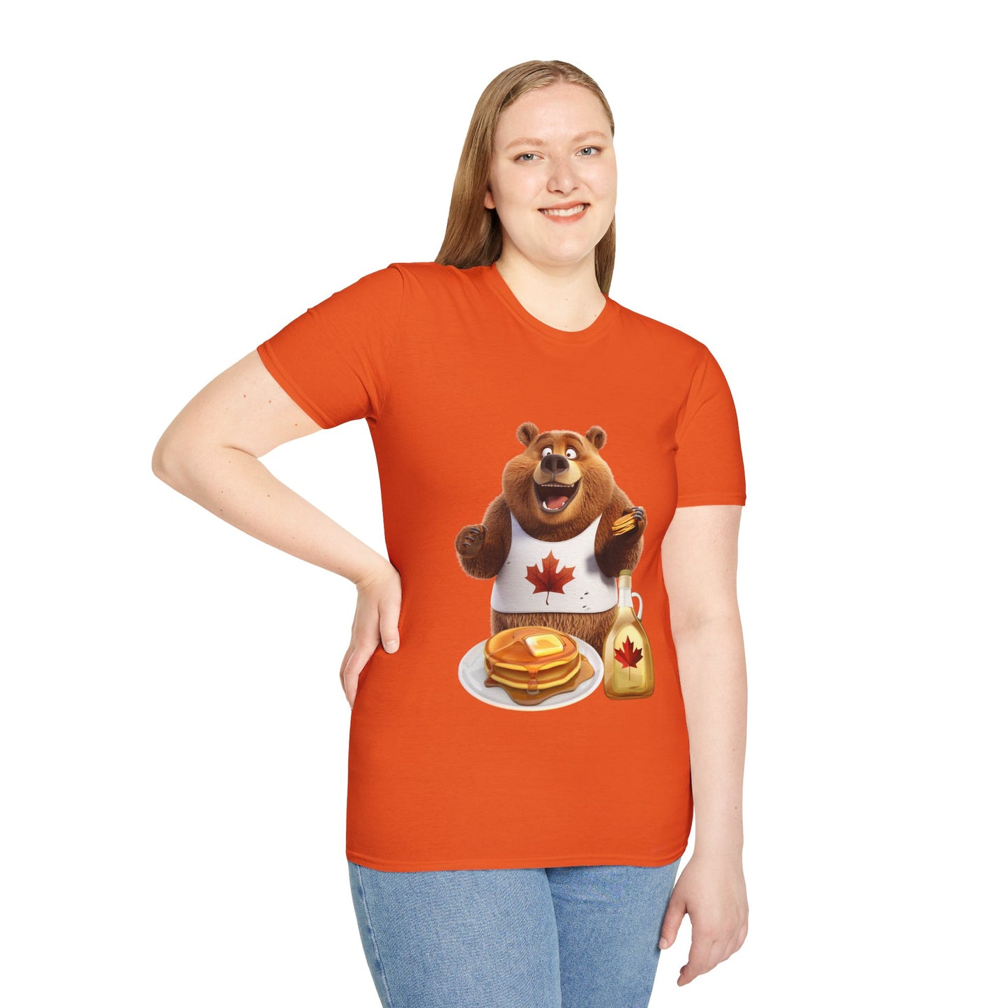 Unisex Softstyle T-Shirt - Grizzly Bear Loves Pancakes - CutieQ Shop