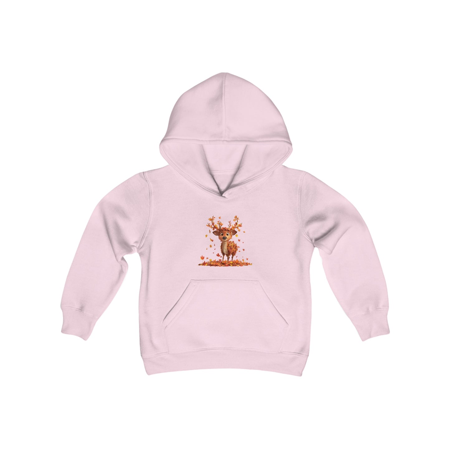 Youth Heavy Blend Hooded Sweatshirt - Deer Playing with Leaves - CutieQ Shop