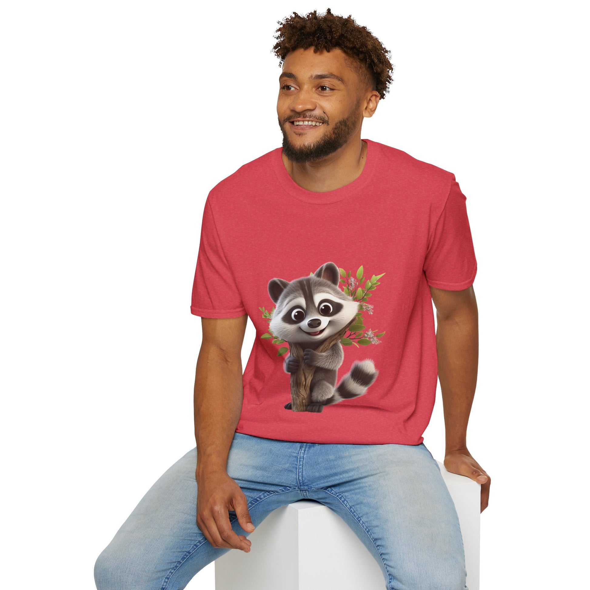 Unisex Softstyle T-Shirt - Raccoon Loves Nature - CutieQ Shop