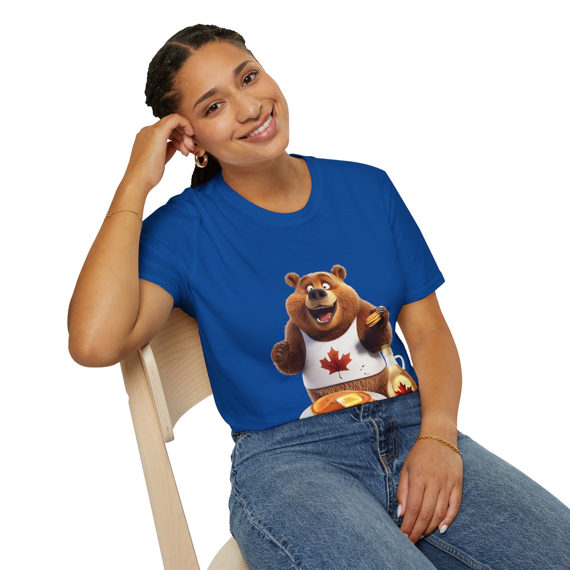 Unisex Softstyle T-Shirt - Grizzly Bear Loves Pancakes - CutieQ Shop