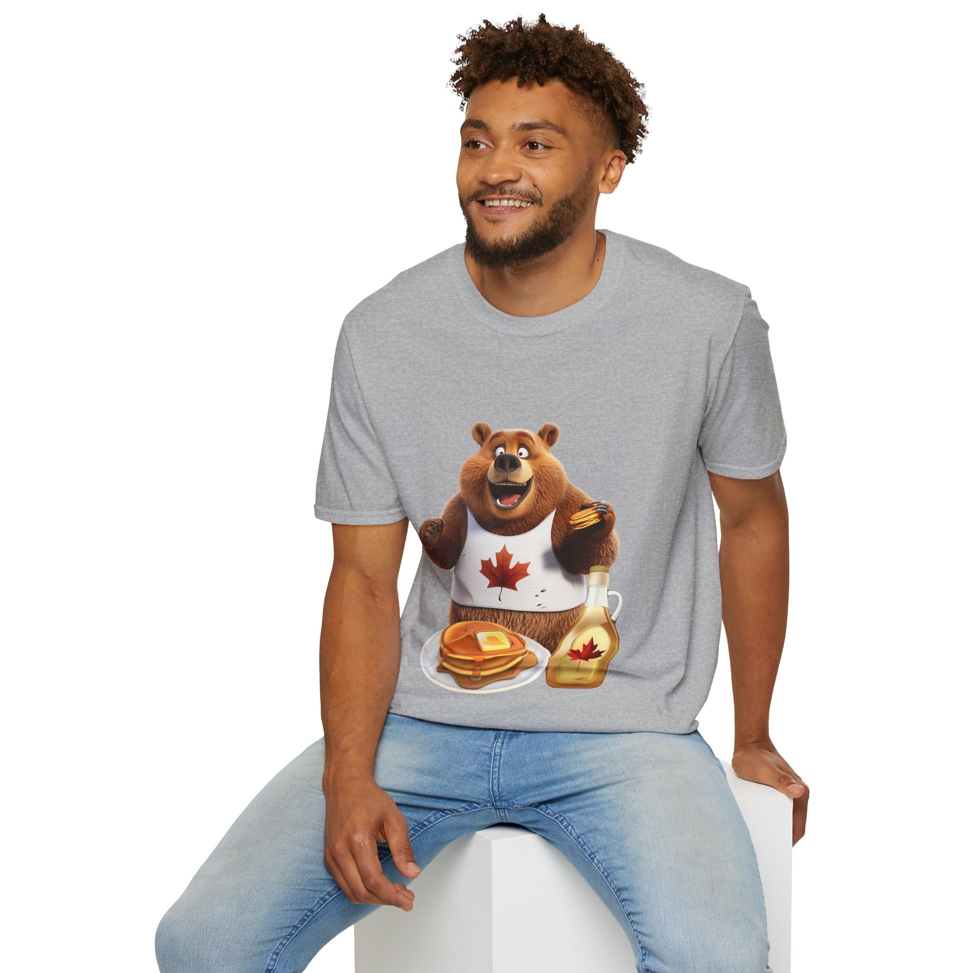 Unisex Softstyle T-Shirt - Grizzly Bear Loves Pancakes - CutieQ Shop