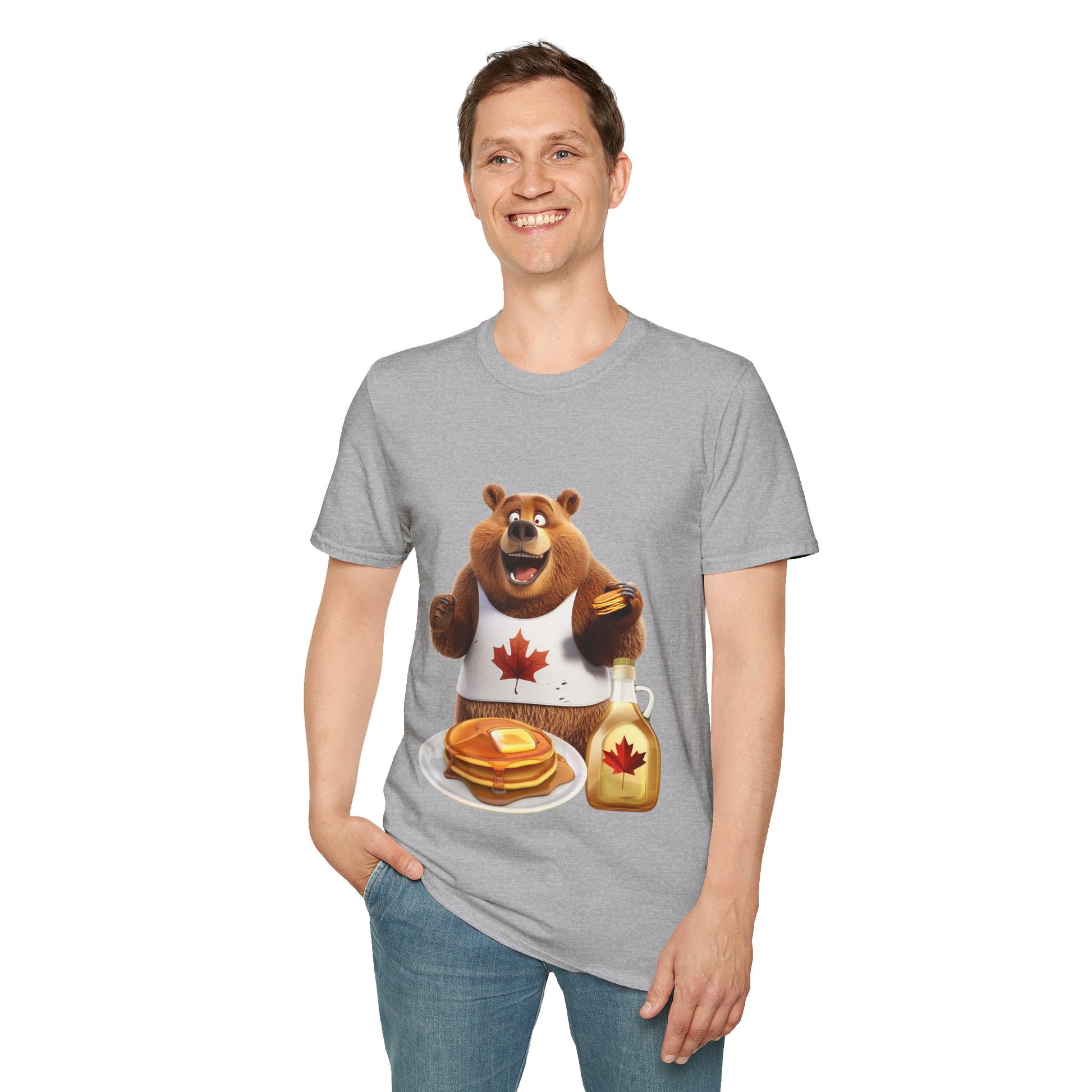 Unisex Softstyle T-Shirt - Grizzly Bear Loves Pancakes - CutieQ Shop