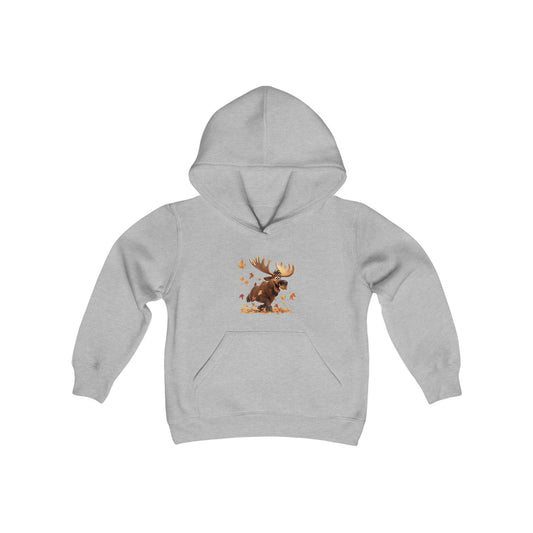 Youth Heavy Blend Hooded Sweatshirt - Moose Dancing with Leaves - CutieQ Shop