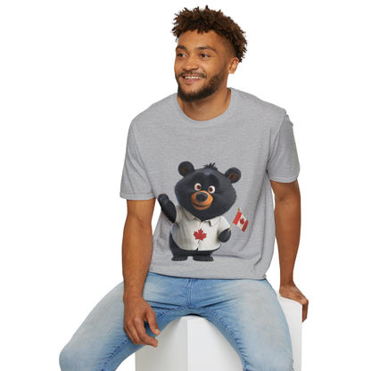 Unisex Softstyle T-Shirt - Black Bear with Canadian Flag - CutieQ Shop