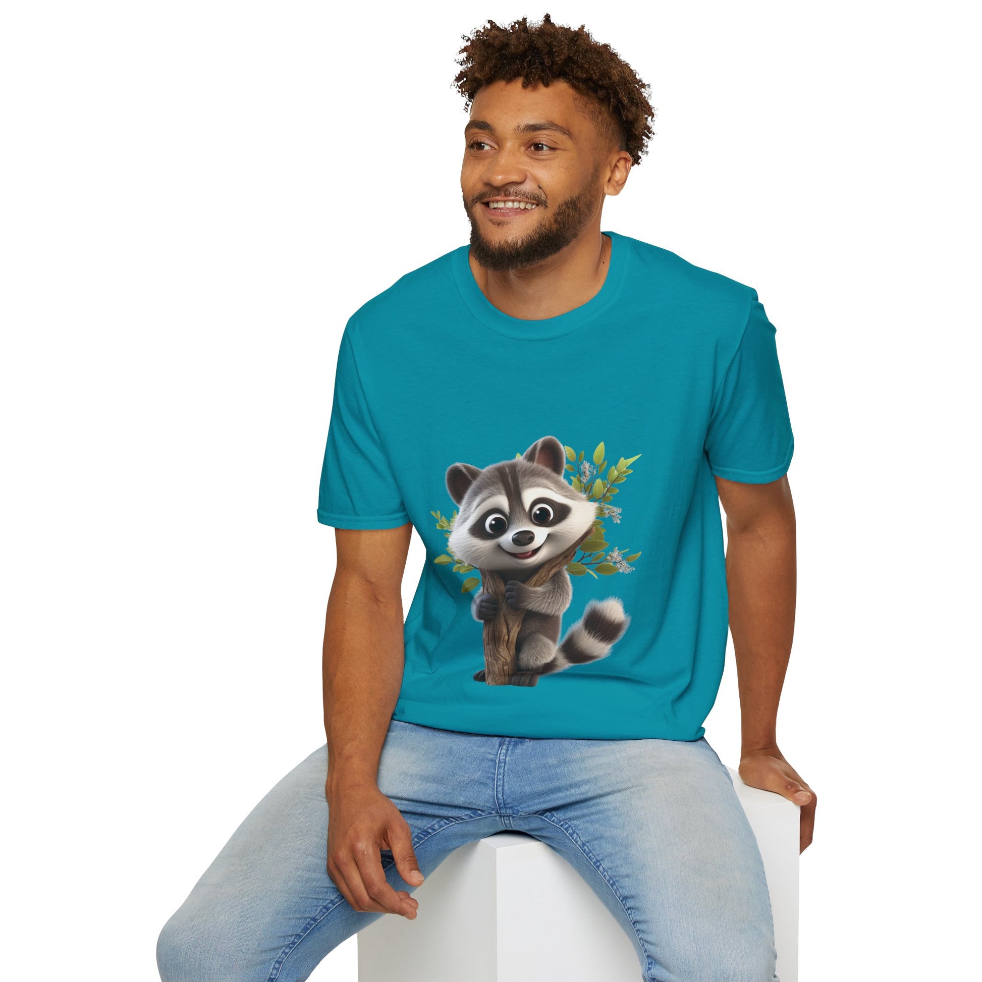 Unisex Softstyle T-Shirt - Raccoon Loves Nature - CutieQ Shop