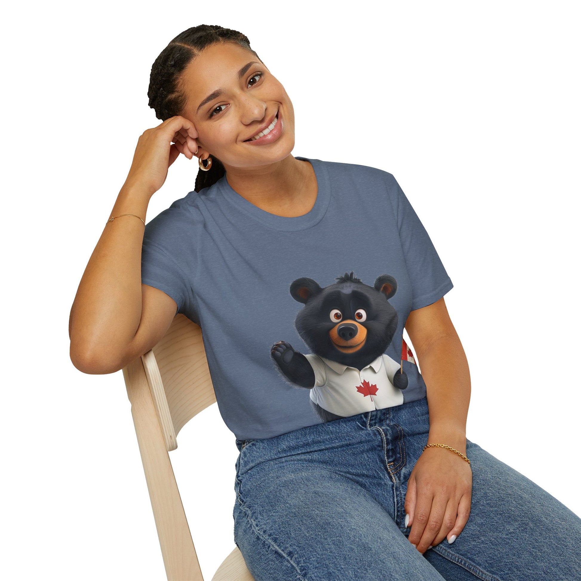 Unisex Softstyle T-Shirt - Black Bear with Canadian Flag - CutieQ Shop