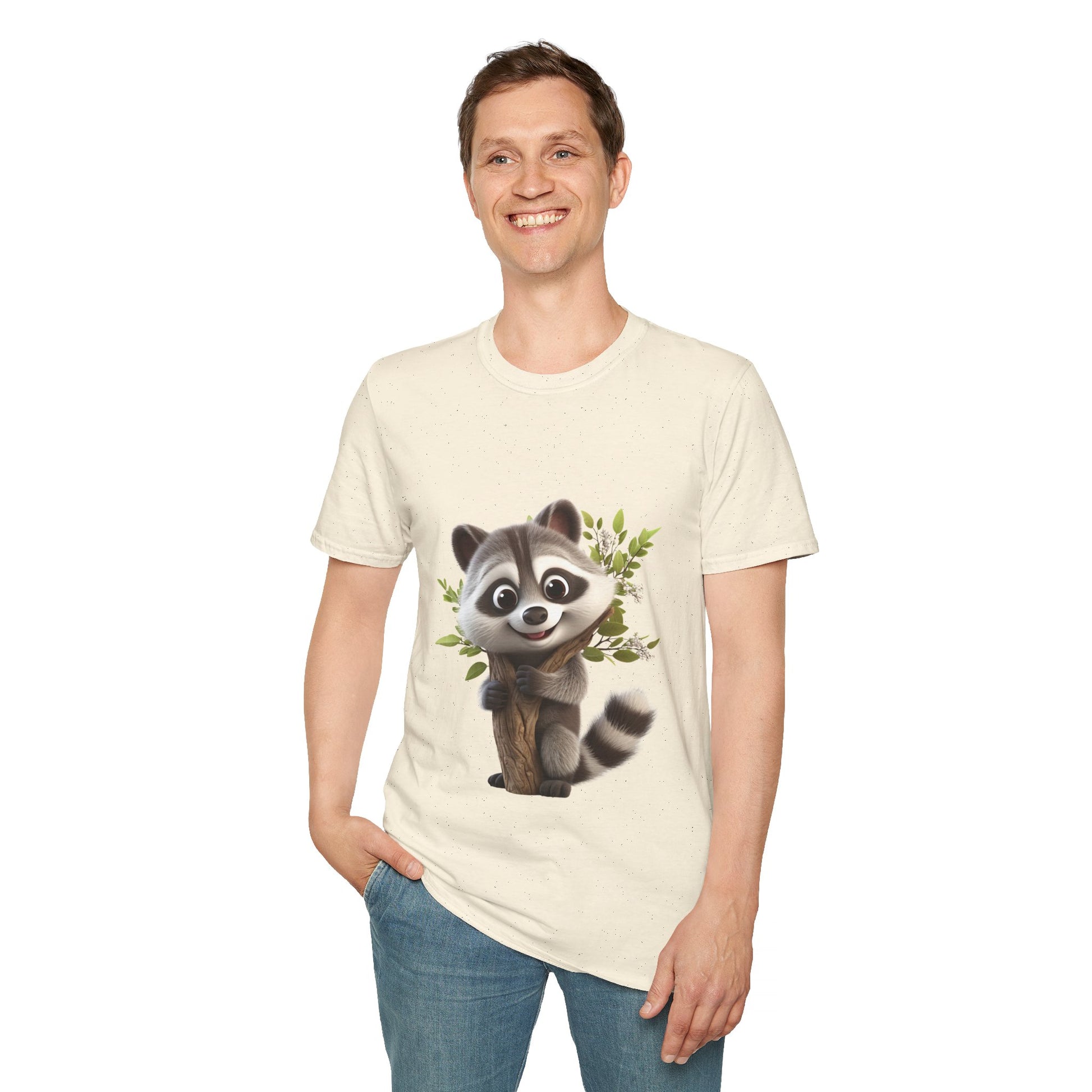 Unisex Softstyle T-Shirt - Raccoon Loves Nature - CutieQ Shop