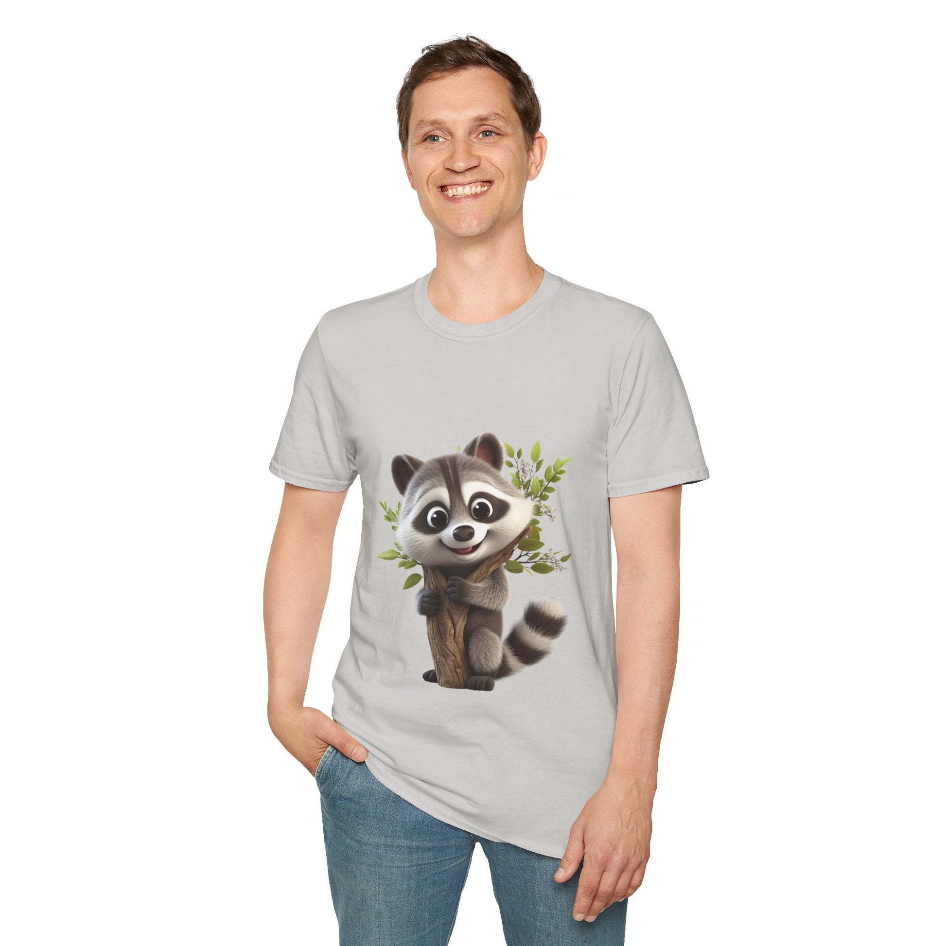 Unisex Softstyle T-Shirt - Raccoon Loves Nature - CutieQ Shop