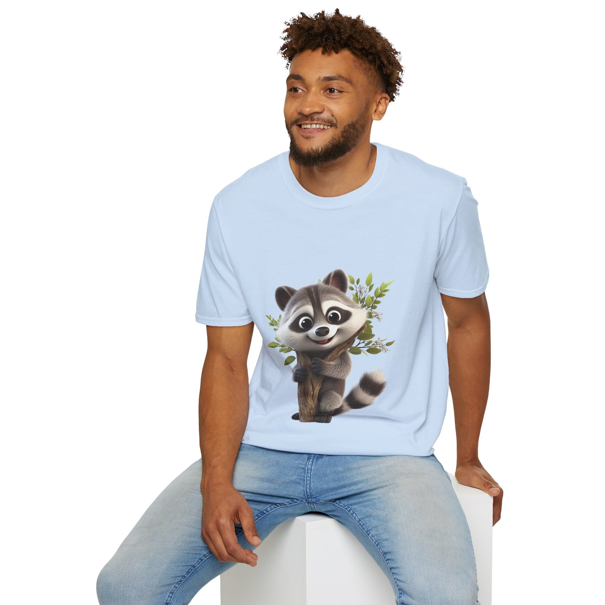 Unisex Softstyle T-Shirt - Raccoon Loves Nature - CutieQ Shop