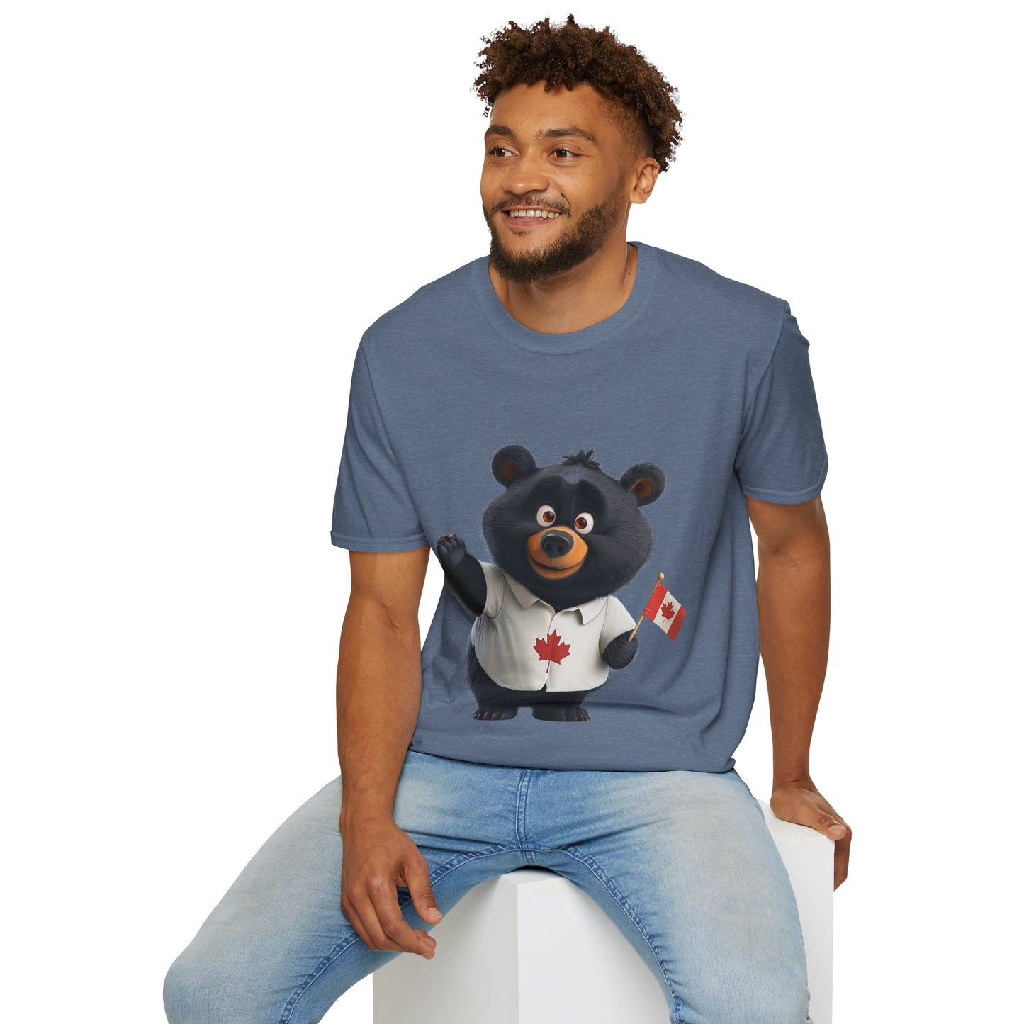 Unisex Softstyle T-Shirt - Black Bear with Canadian Flag - CutieQ Shop